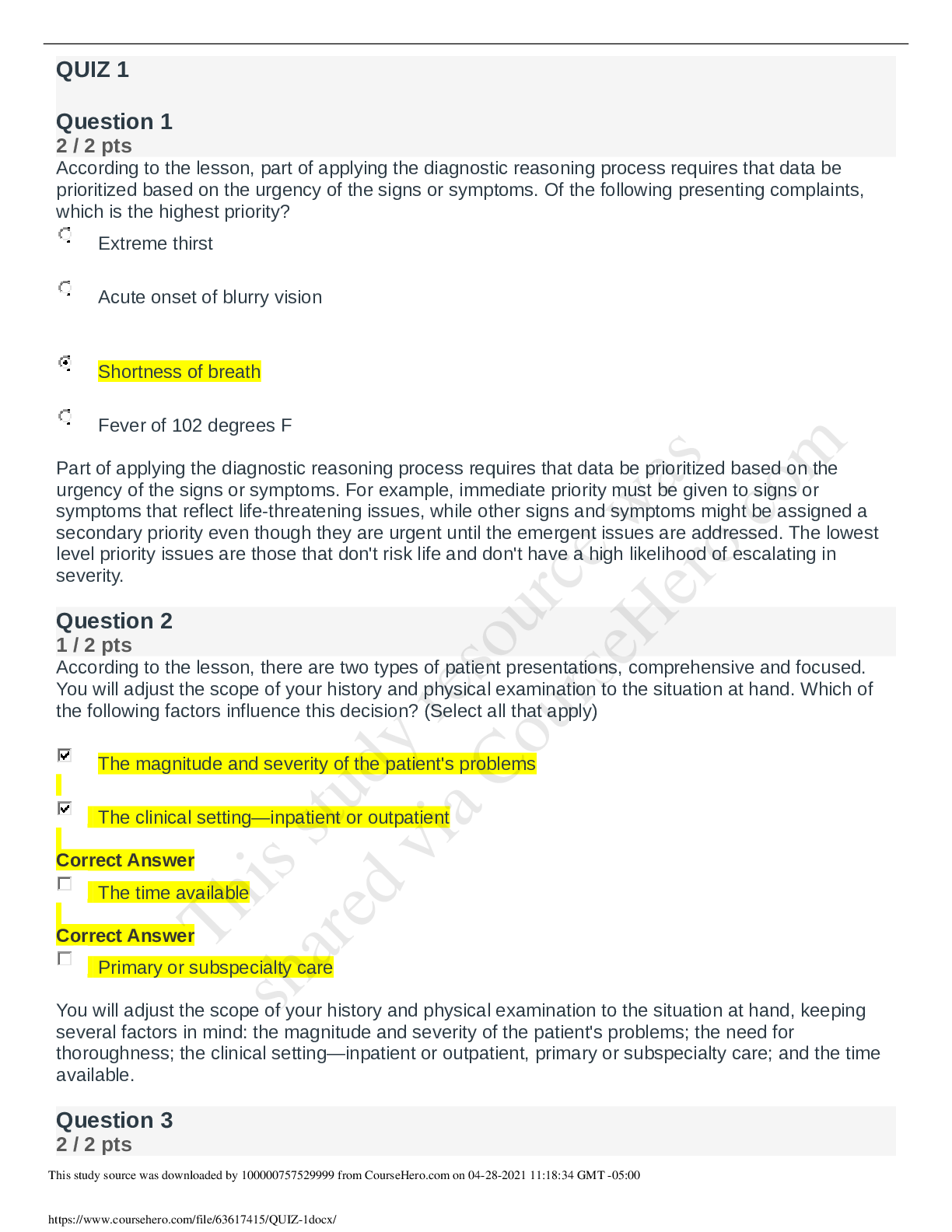 Preview image for NR 509 Week 1 Midweek Comprehension QUIZ (July 2020-v1) 100 out of 100 correct answers